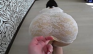 A girlfriend with a strapon fucked a out of this world lesbian close to a white dress, a shaking juicy aggravation POV.