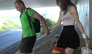 Cute schoolgirl in high-knee socks enjoys fucking in public