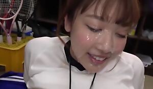 Sporty Japanese girl gets her whole face covered in creamy cum