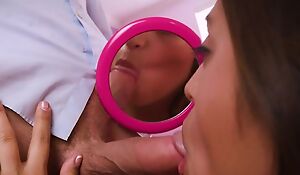 Cute Latina doing blowjob, plays with cock using her huge big tits and then gets a nice cumshot