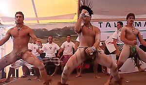 Nearly naked warrior dance